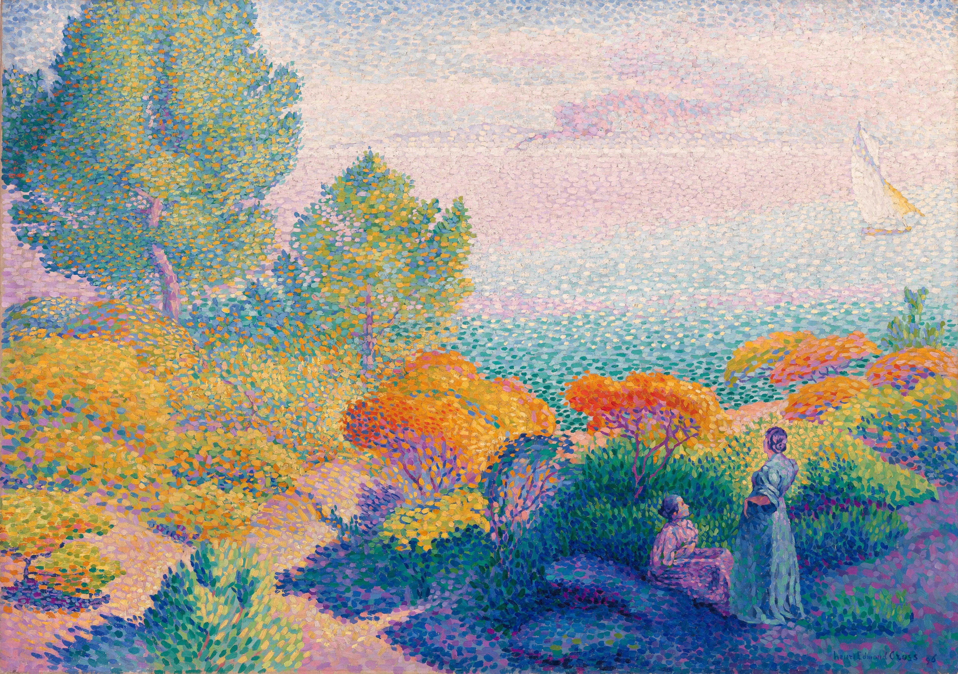 Deux femmes au bord de la mer, Méditerranée - Henri-Edmond Cross