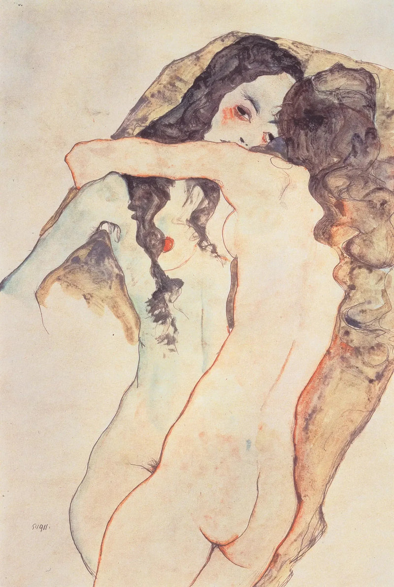 İki Kadın Öpüşüyor - Egon Schiele