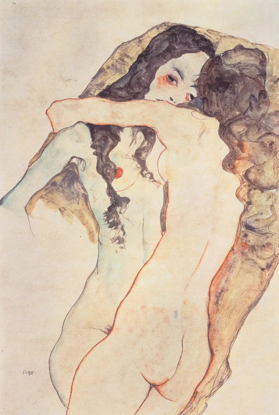 İki Kadın Öpüşüyor - Egon Schiele