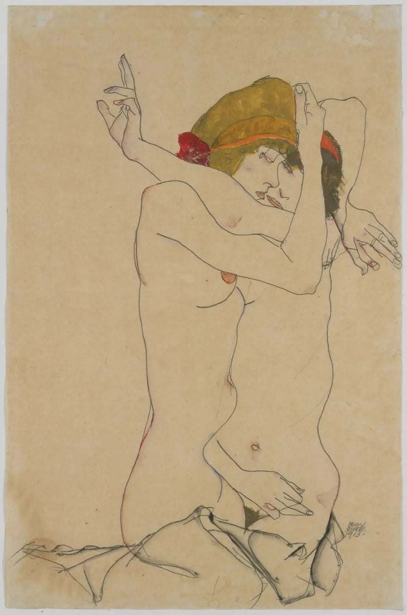 İki Kadın Öpüşüyor - Egon Schiele
