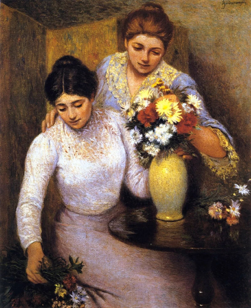 İki kız çiçek düzenliyor - Federico Zandomeneghi