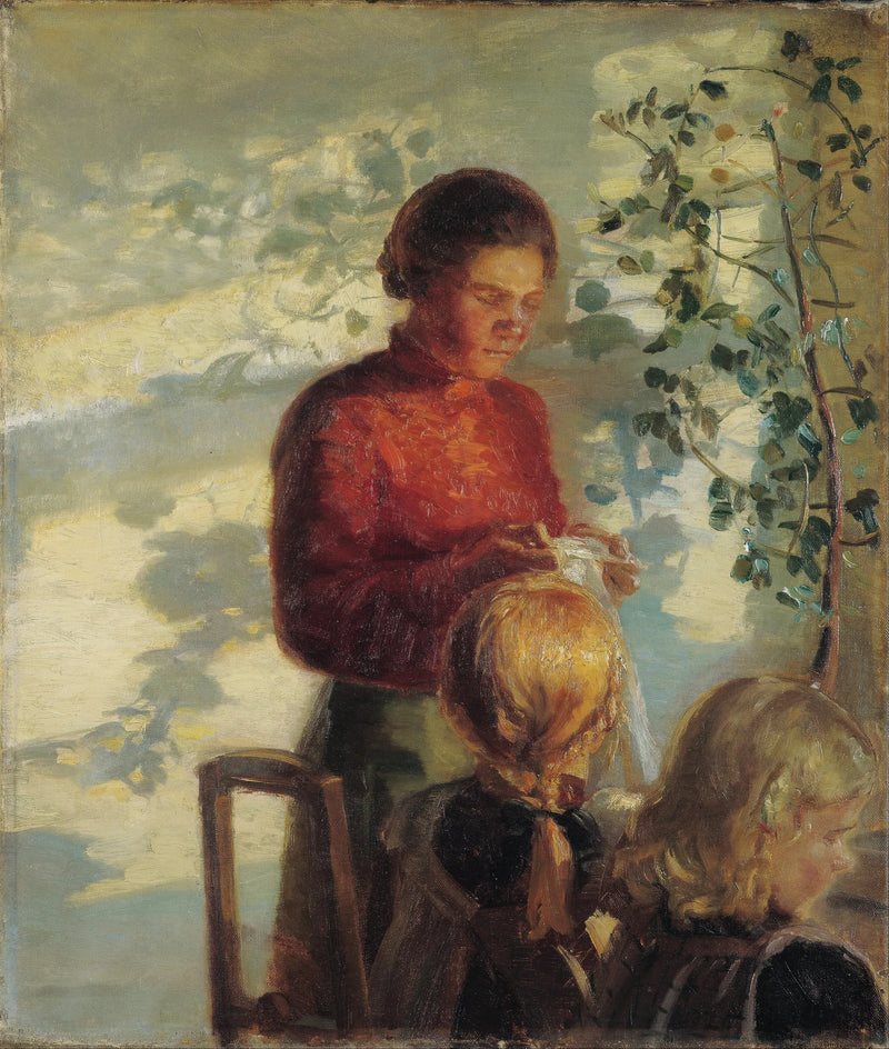 İki kız dikiş dersi alıyor - Anna Ancher