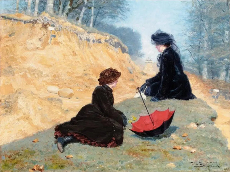 İki kız bir yolda dinleniyor. - H. A. Brendekilde