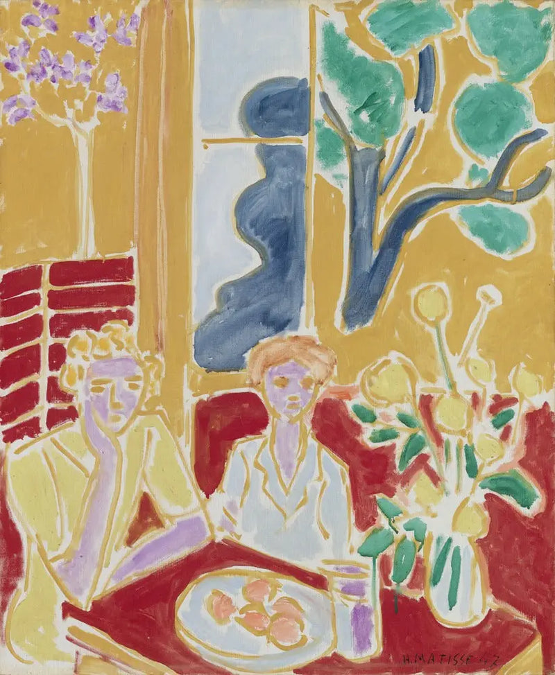 İki Kız Çocuğu, Sarı ve Kırmızı Arka Plan - Henri Matisse