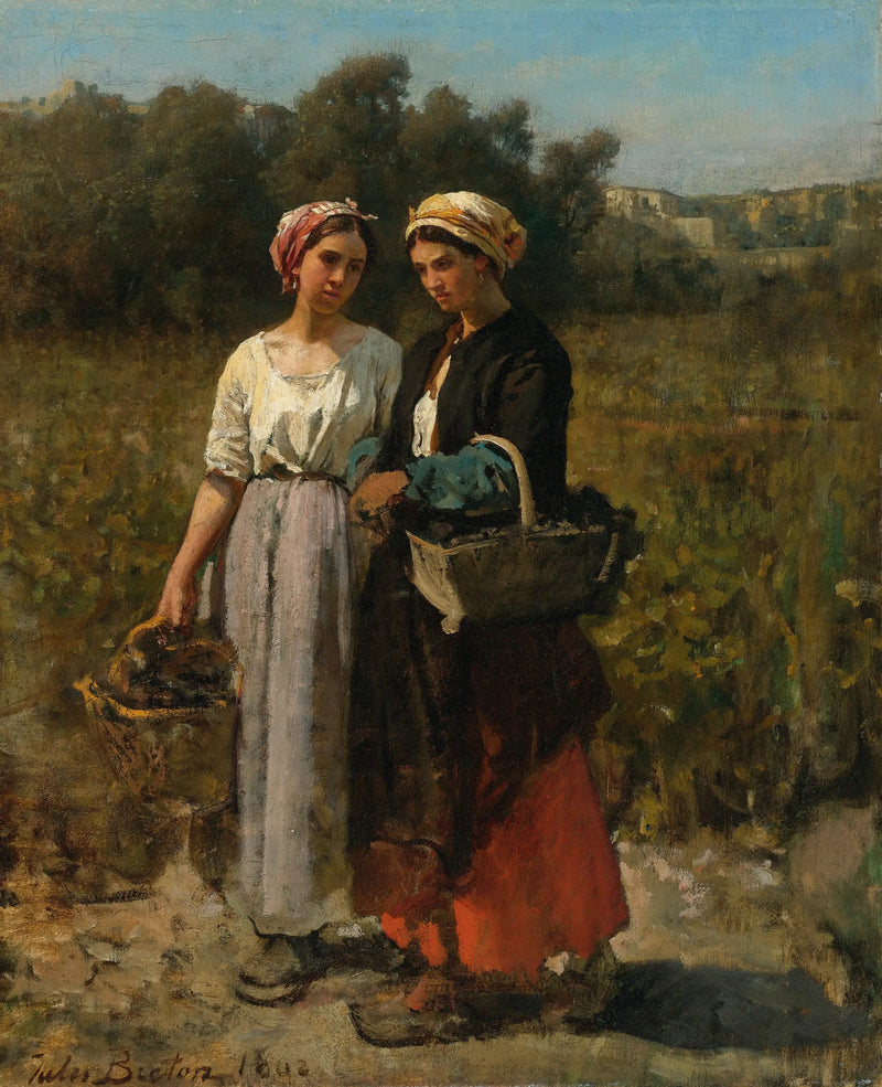 İki genç kadın vintage tarzında - Jules Breton