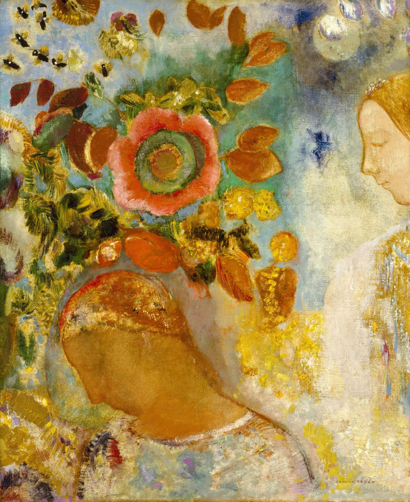 İki genç kız çiçekler arasında - Odilon Redon