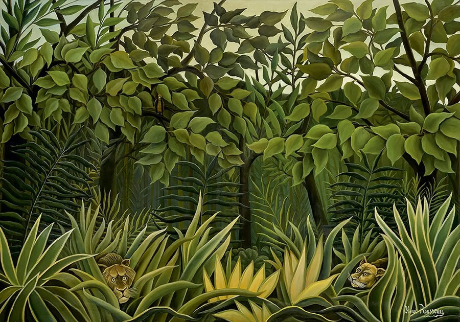 İki Aslan Ormanda Pusuya Yatmış - Henri Rousseau