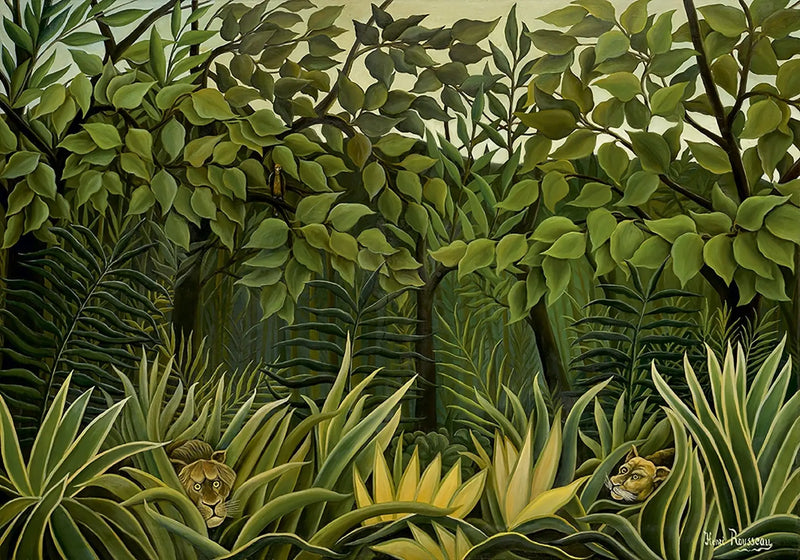 İki Aslan Ormanda Pusuya Yatmış - Henri Rousseau