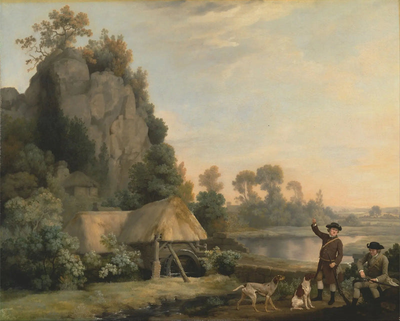 İki beyefendi avlanmaya giderken, Creswell Crags manzarasıyla, yerinde çekildi - George Stubbs