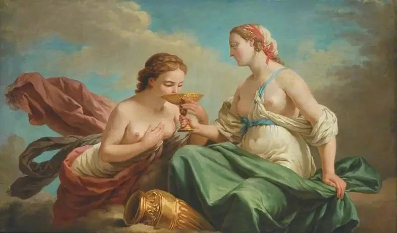 İki nymph, beş duyunun alegorisi - Louis Jean François Lagrenée
