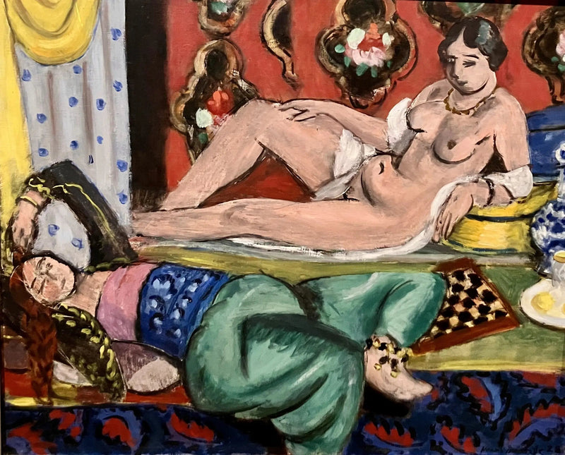 İki odalık, birinin çıplak olduğu, süsleme arka plan ve dama - Henri Matisse