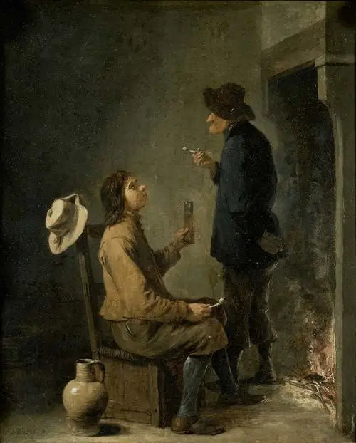 İki sigara içen çiftçi, bir ocak önünde - David Teniers genç
