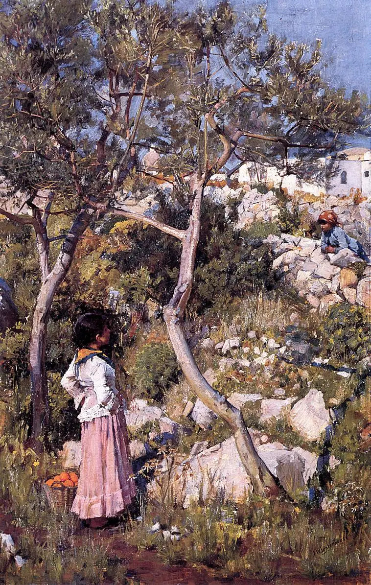 Bir köyün yakınında iki küçük İtalyan kızı - John William Waterhouse