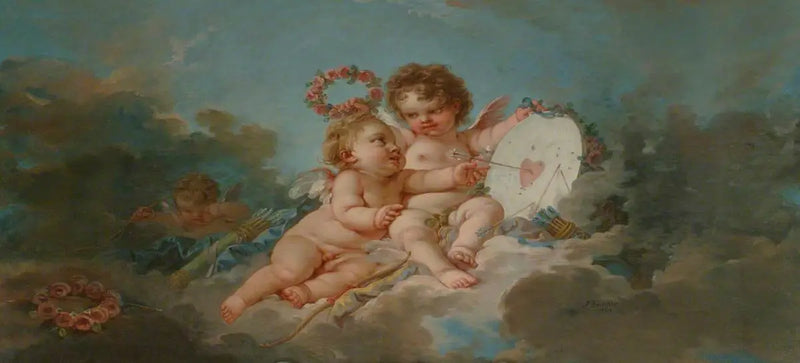 İki putto, bir « Heartboard » ile oynuyor - François Boucher