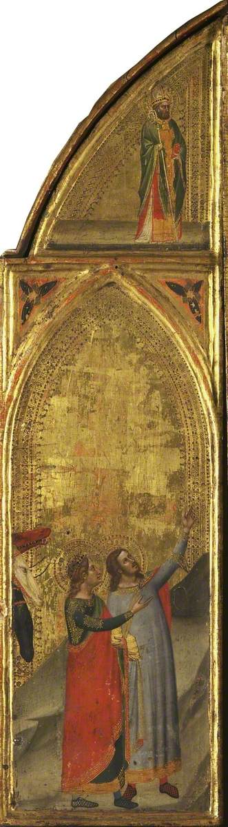 İki Üç Kral ve bir piskopos (üçpanelli, sol kanat) (arka yüz) - Bernardo Daddi