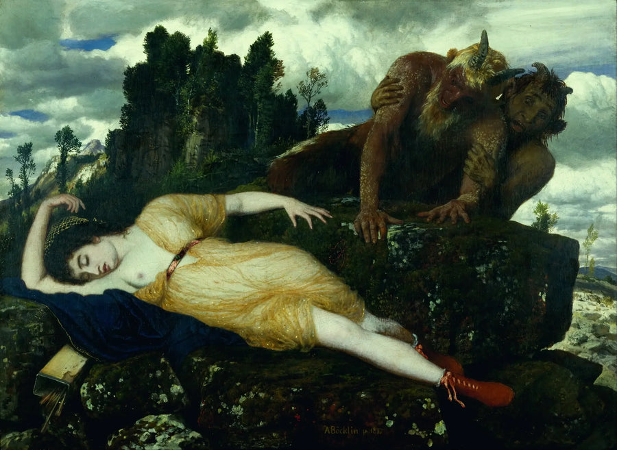 Diane uyurken iki faun tarafından izleniyor - Arnold Böcklin