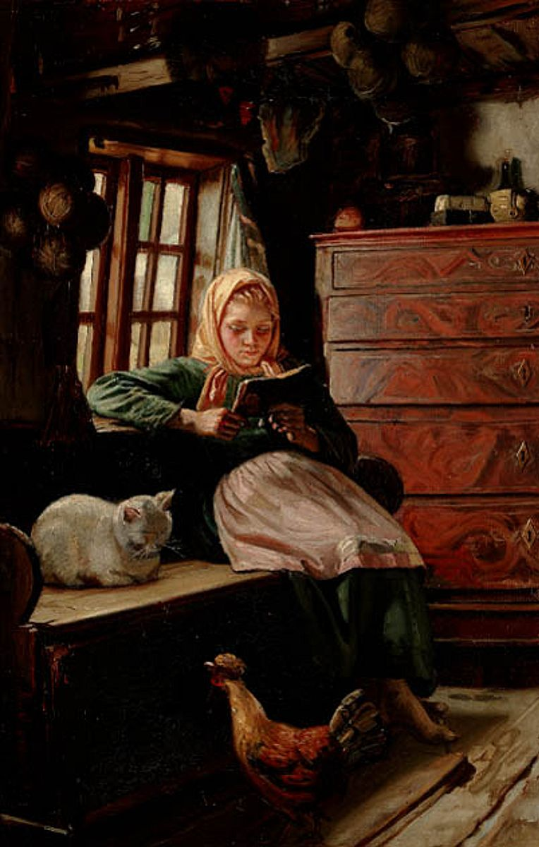 Balıkçı kulübesinde Pazar öğleden sonra. Kitap okuyan genç kız. - Michael Peter Ancher