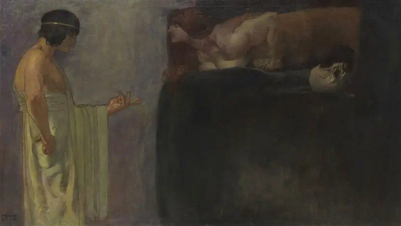 Œdipe, Sfenks'in bilmecesini çözer - Franz von Stuck
