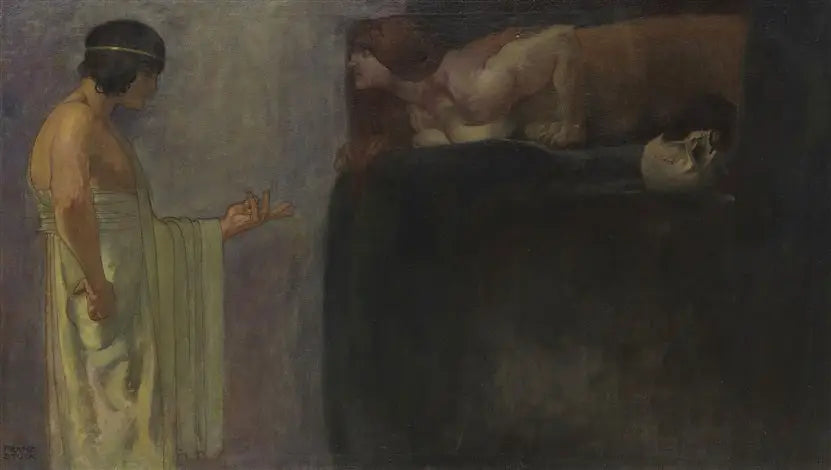 Œdipe, Sfenks'in bilmecesini çözer - Franz von Stuck