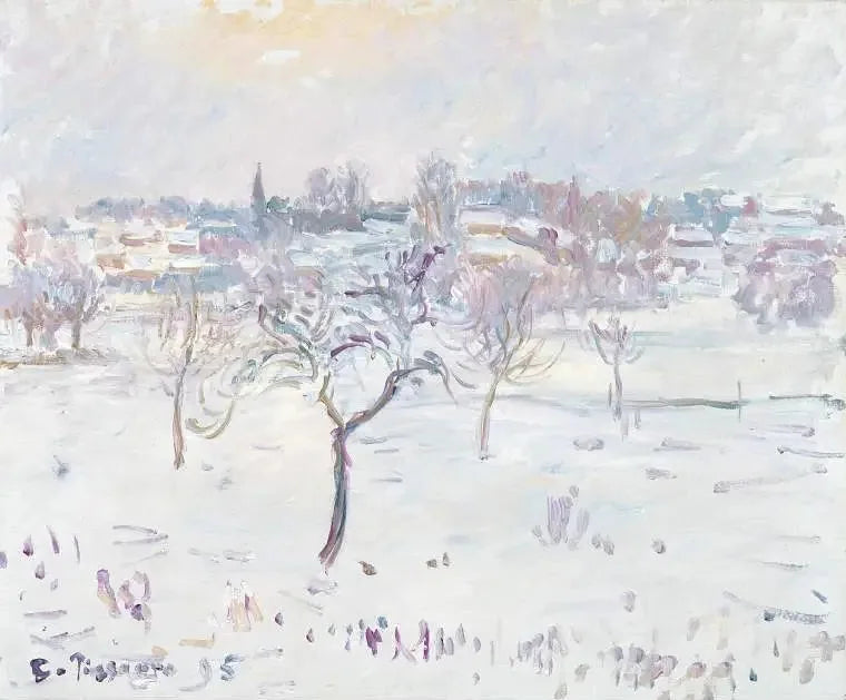 Éragny'de kar etkisi, bir elma ağacı ile - Camille Pissarro