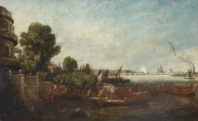 George IV'ün Whitehall'dan binişi: Waterloo Köprüsü'nün açılışı, 1817 - John Constable