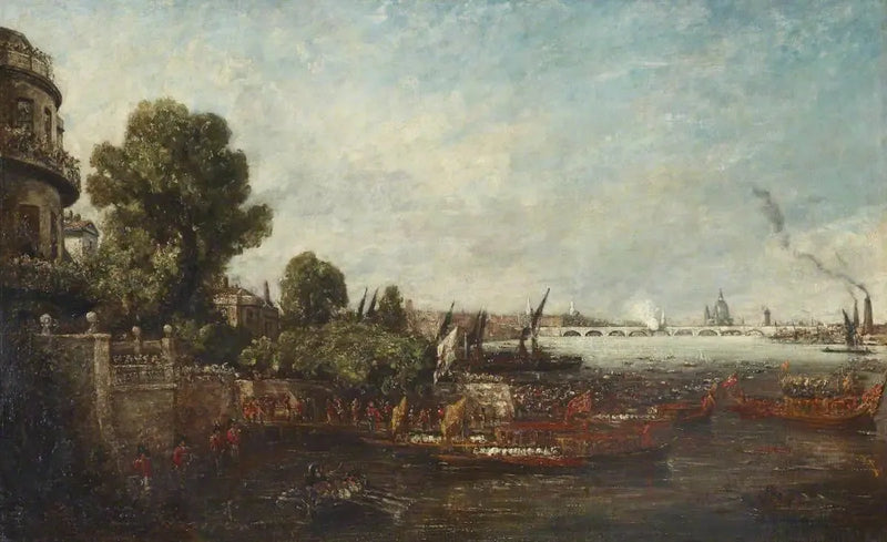 George IV'ün Whitehall'dan binişi: Waterloo Köprüsü'nün açılışı, 1817 - John Constable