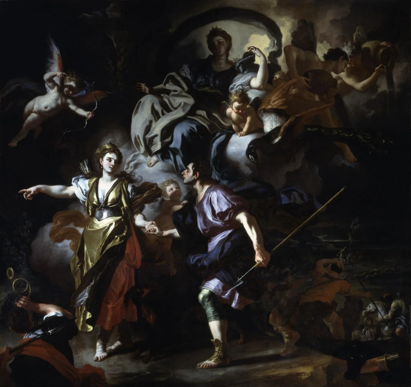 Aeneas ve Dido mağaraya doğru ilerliyor. - Francesco Solimena