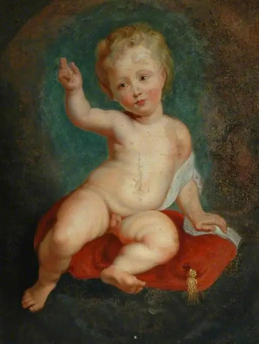 Kırmızı bir yastıkta oturan çocuk - Peter Paul Rubens