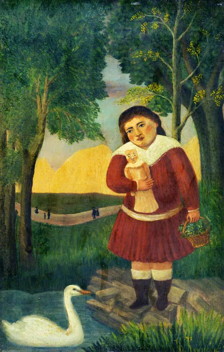 Çocuk ve bebekli bir manzarada - Henri Rousseau