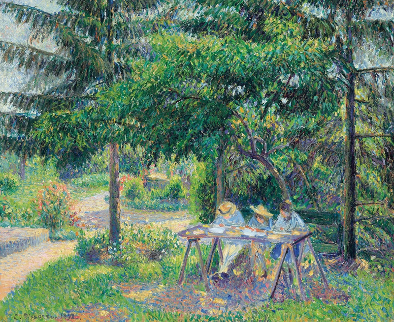 Bahçede bir masada oturan çocuklar, Éragny - Camille Pissarro