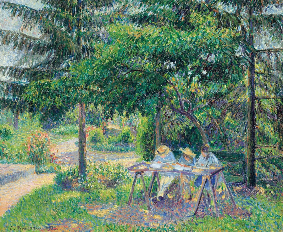 Bahçede bir masada oturan çocuklar, Éragny - Camille Pissarro
