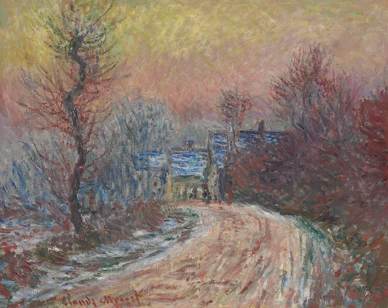 Kışın Giverny'ye giriş, güneşin batması W966 - Claude Monet