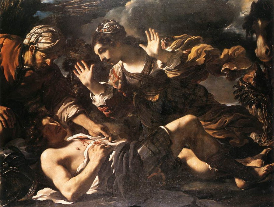 Erminia, Yaralanmış Tancrède'yi Buluyor - Guercino