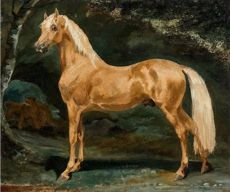 İki yırtıcıdan korkan palomino Arap atı - Théodore Géricault