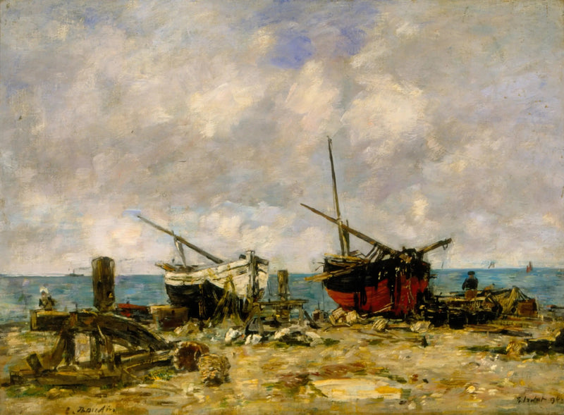 Étretat - Karaya Oturmuş Gemiler - Eugène Boudin