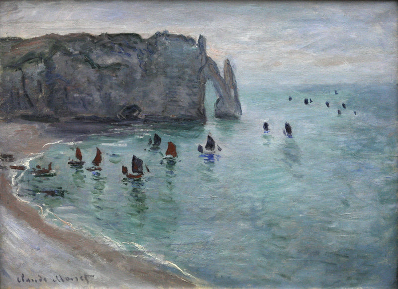Étretat, Porte d'Aval, W1047 limanından ayrılan tekneler - Claude Monet