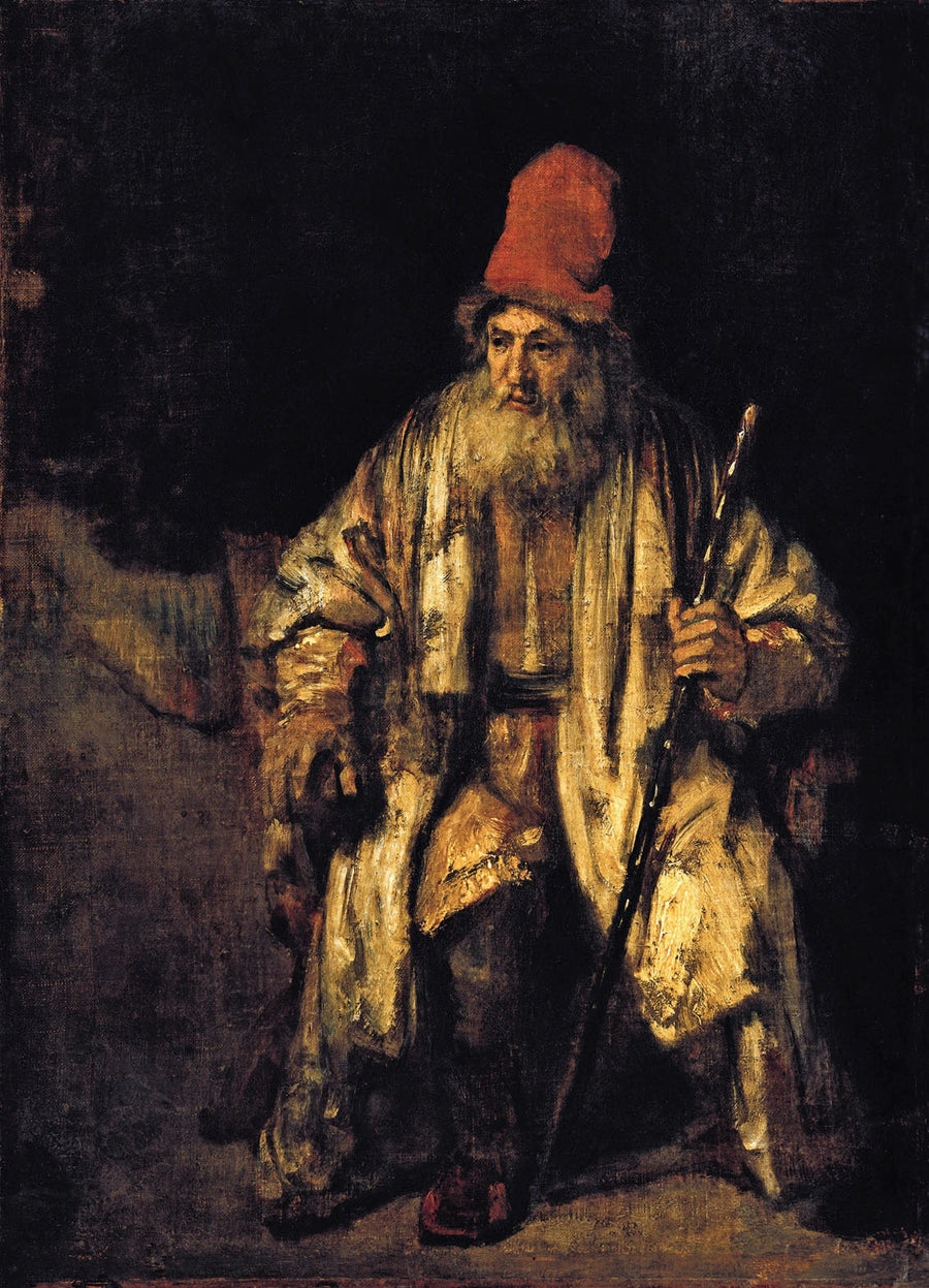 Kırmızı şapka takan oturan yaşlı bir adam portresi - Rembrandt