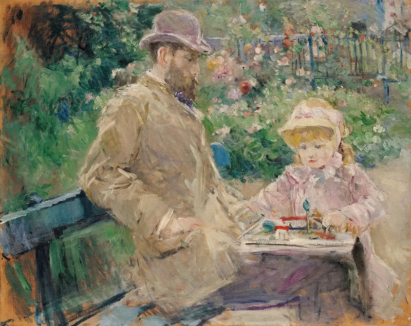Eugène Manet ve Kızı Bougival Bahçesinde - Berthe Morisot
