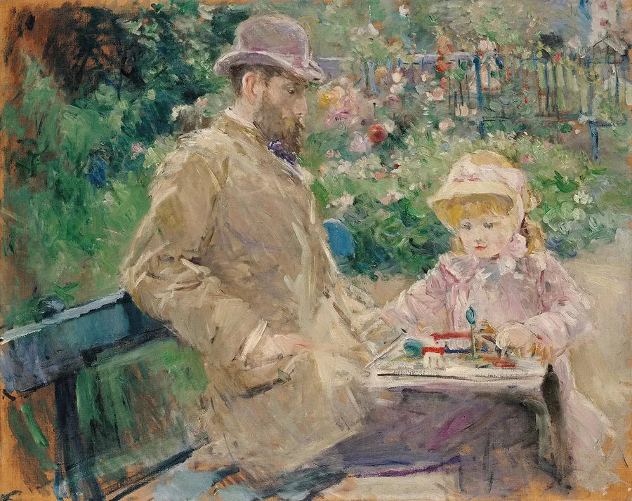 Eugène Manet ve Kızı Bougival Bahçesinde - Berthe Morisot