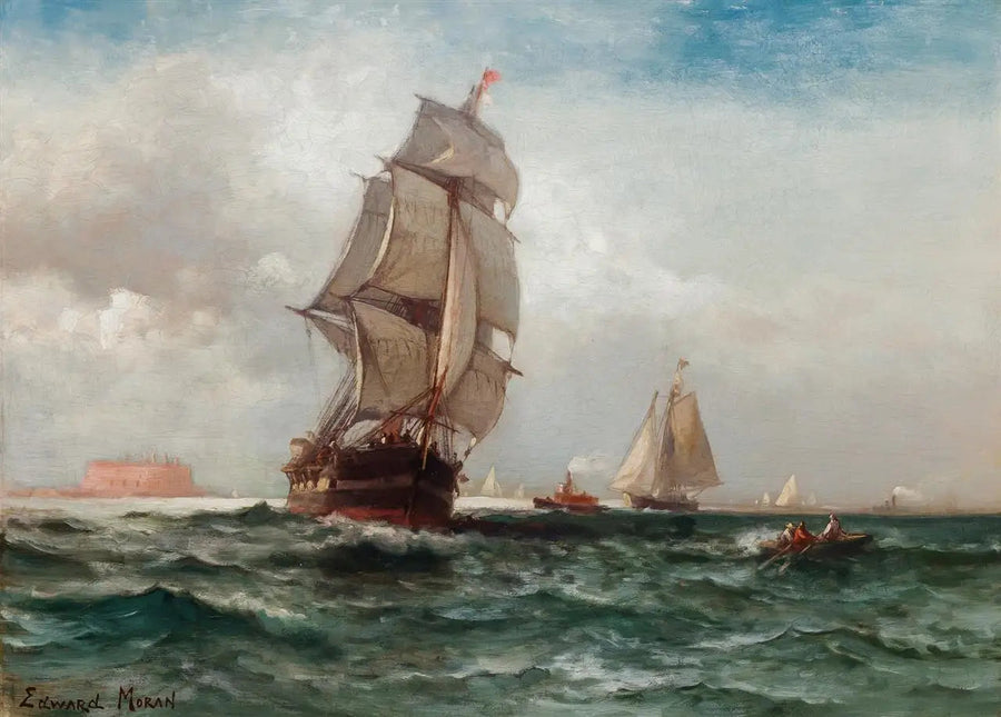 New York, Governors Island açıklarında gönderim - Edward Moran