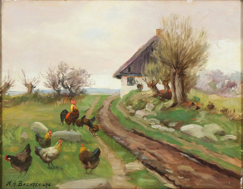 Tavuklarla Çiftlik Dış Görünümü - H. A. Brendekilde