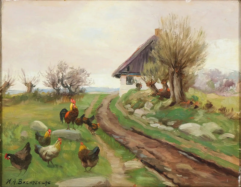 Tavuklarla Çiftlik Dış Görünümü - H. A. Brendekilde