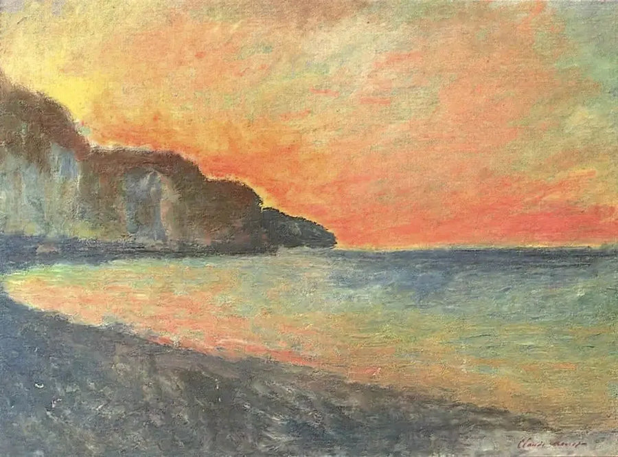 Pourville'de uçurum, gün batımı - Claude Monet