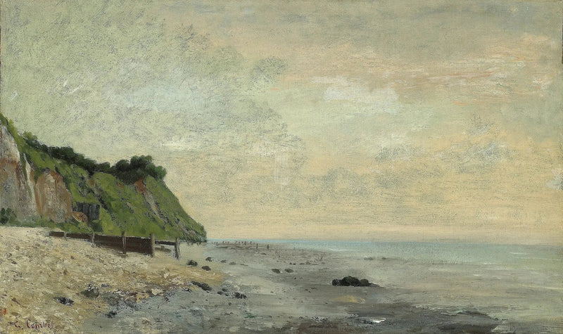 Deniz kıyısında falez, Petite Plage manzarası, doğuş güneşi - Gustave Courbet