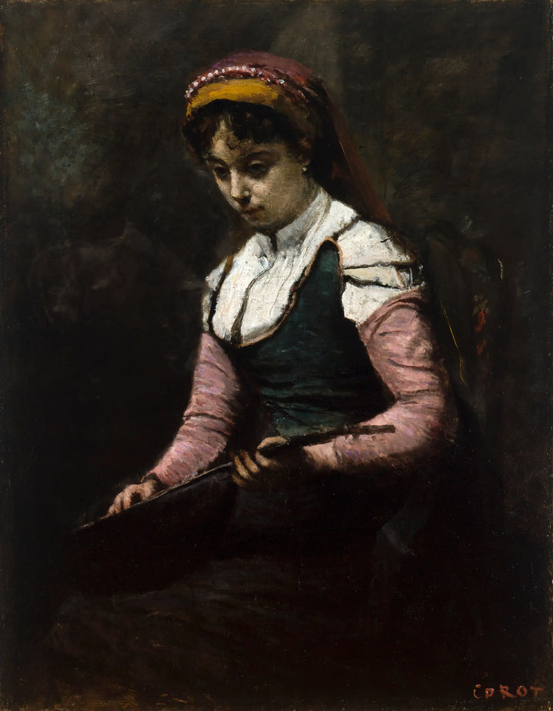 Kadın Mandolinle - Jean-Baptiste Camille Corot