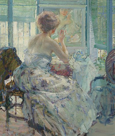 Kadın, kuaförüne takılmış küpeleriyle - Richard Edward Miller