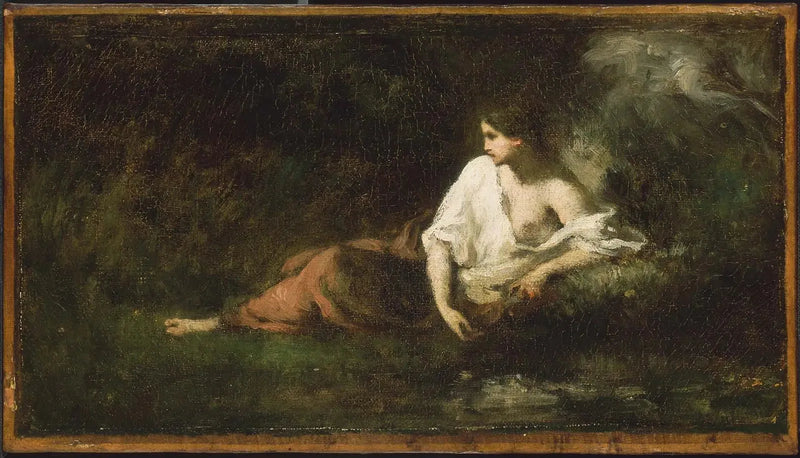 Uzanan kadın bir manzarada - Jean-François Millet