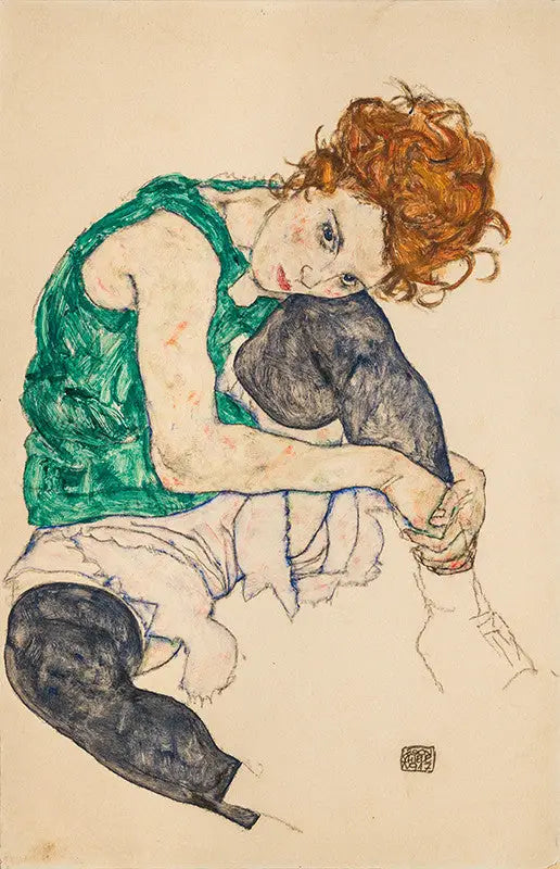 Bacakları bükülmüş oturan kadın - Egon Schiele