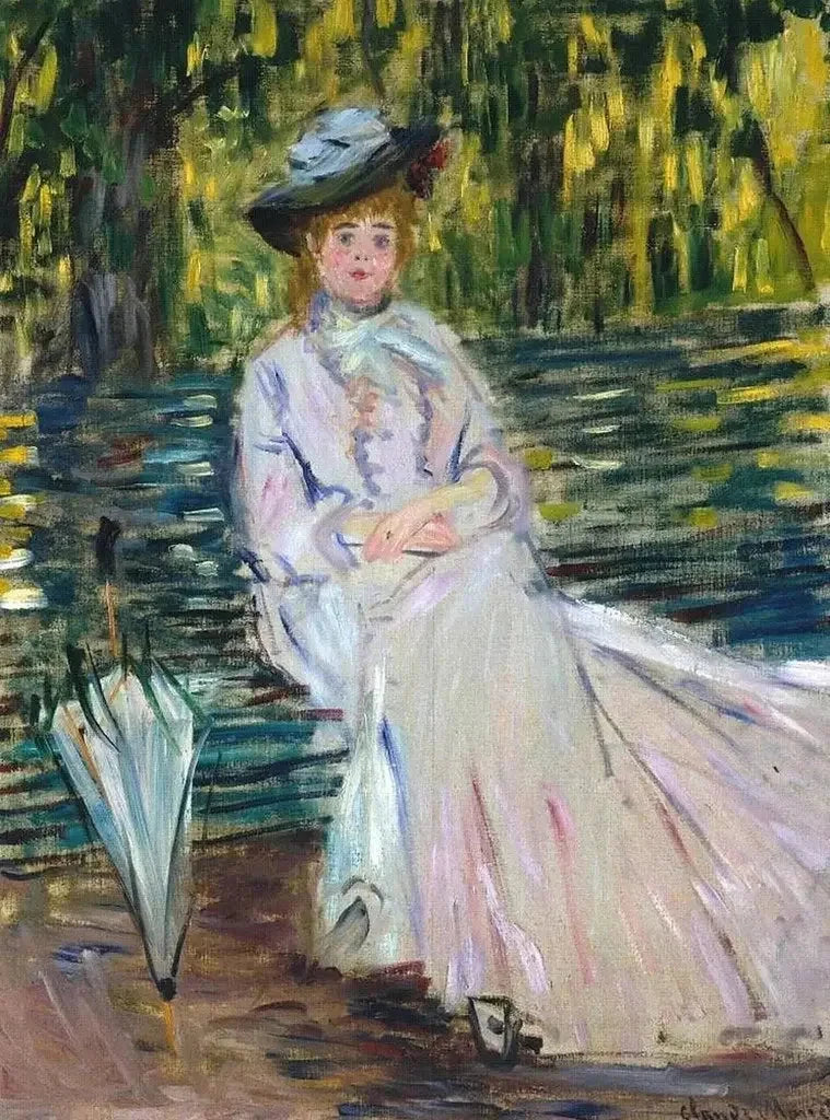 W343 bankında oturan kadın - Claude Monet