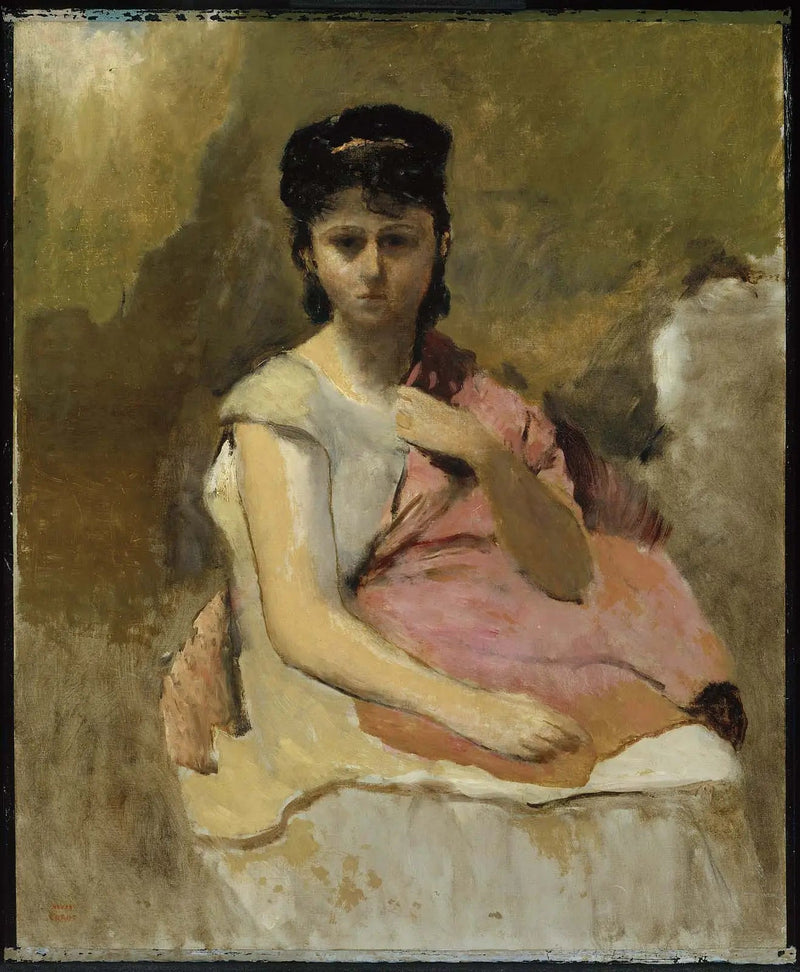 Pembe Şal Giymiş Kadın - Jean-Baptiste Camille Corot
